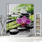 LAGOON - Textil zuhanyfüggöny függönykarikával 180x200cm - Bambusz és orchidea mintás (ZF62)