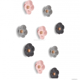 UMBRA - FELTRA - Fali dekoráció - 9 db virág formájú öntapadós dekoráció - Fa, szövet