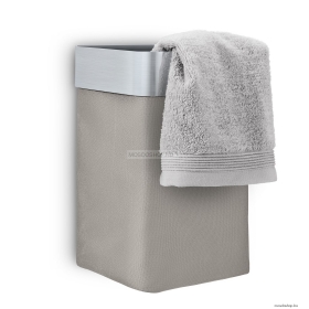BLOMUS - NEXIO - Fürdőszobai mini szennyestartó - Falra szerelhető - Világosbarna szövet, szálcsiszolt rozsdamentes acél