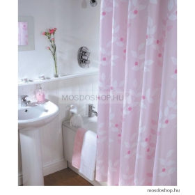 DIPLON - Zuhanyfüggöny függönykarikával - Textil - Rózsaszín virágmintás (CN7303)