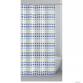 GEDY - BIGLIE - PVC zuhanyfüggöny függönykarikával - 120x200 cm - Vinyl - Fehér, zöld-kék pöttyös