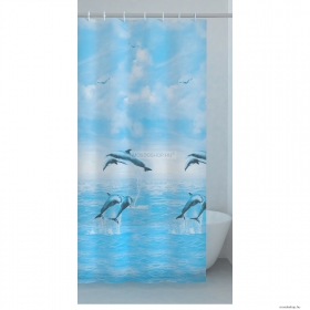 GEDY - JUMP - PVC zuhanyfüggöny függönykarikával - 180x200 cm - Vinyl - Delfin és tenger mintás