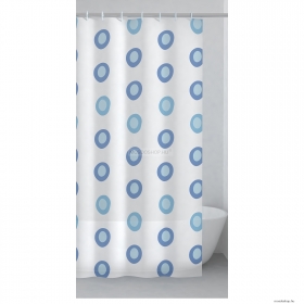 GEDY - OBLO - PVC zuhanyfüggöny függönykarikával - 120x200 cm - Vinyl - Fehér, kék kör mintás
