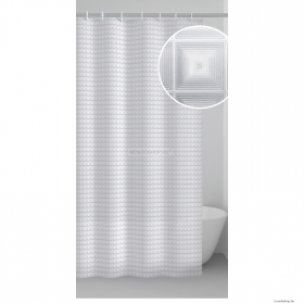 GEDY - SQUARE - PVC zuhanyfüggöny függönykarikával - 180x200 cm - Vinyl - 3D mintás - Fehér