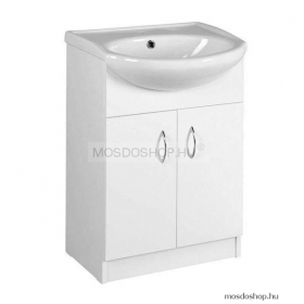 AQUALINE - EKOSET - Mosdószekrény, fürdőszoba mosdó bútor 80x53,5 cm (magasfényű fehér) - Dupla nyílóajtós, belsejében 1 polccal  - Kerámia mosdóval (56 cm)