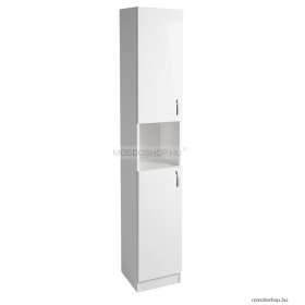 AQUALINE - EKOSET - Fürdőszobai állószekrény - 180x30 cm, 2 db nyíló ajtóval, középen nyitott polccal - Magasfényű fehér