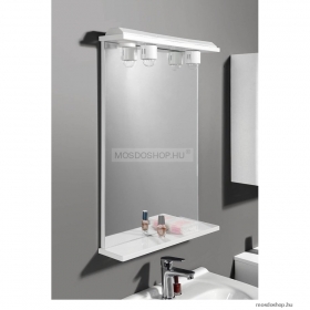 AQUALINE - EKOSET - Fürdőszobai fali tükör világítással (felül) - MDF polccal - 75x60 cm