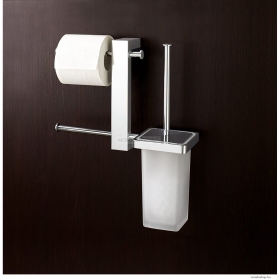 GEDY - BRIDGE - Kombinált fali WC kefe tartó WC papír tartóval - Krómozott sárgaréz, opál üveg