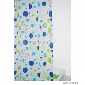 AQUALINE - RIDDER KREISE - PVC zuhanyfüggöny függönykarikával 180x200 cm - Kék, zöld kör mintás (303080)