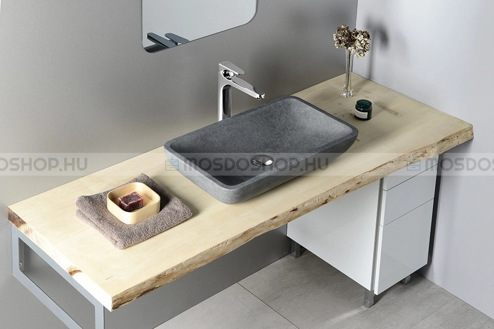 SAPHO - BLOK - Kőmosdó, mosdótál 60x35cm - Matt, andezit színű - Pultra, bútorra ültethető (2401-17)