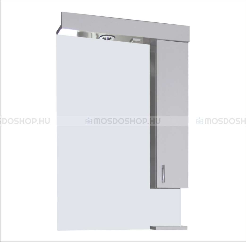 VIVA STYLE - Tükrös fürdőszobai szekrény LED világítással, jobbos oldalszekrénnyel, 65x90cm - Fehér (1E650)
