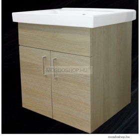 VIVA STYLE - BELLA - Fali mosdószekrény, fürdőszoba mosdó bútor (világos tölgy) - Kerámia mosdóval, 55cm