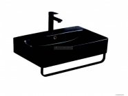 AREZZO DESIGN - PLANO - Mosdó, mosdókagyló törölközőtartóval 60x42cm, fekete, kerámia - Falra szerelhető