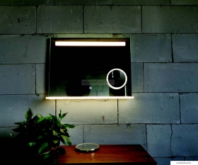 AREZZO DESIGN - Fürdőszobai fali tükör LED világítással, polccal, Bluetooth hangszórókkal, hordozható kozmetikai tükörrel, 100x80cm