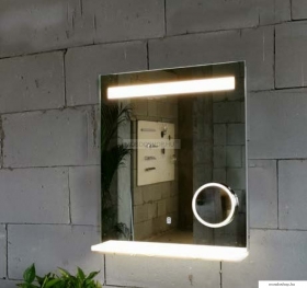 AREZZO DESIGN - Fürdőszobai fali tükör LED világítással, polccal, Bluetooth hangszórókkal, hordozható kozmetikai tükörrel, 60x80cm