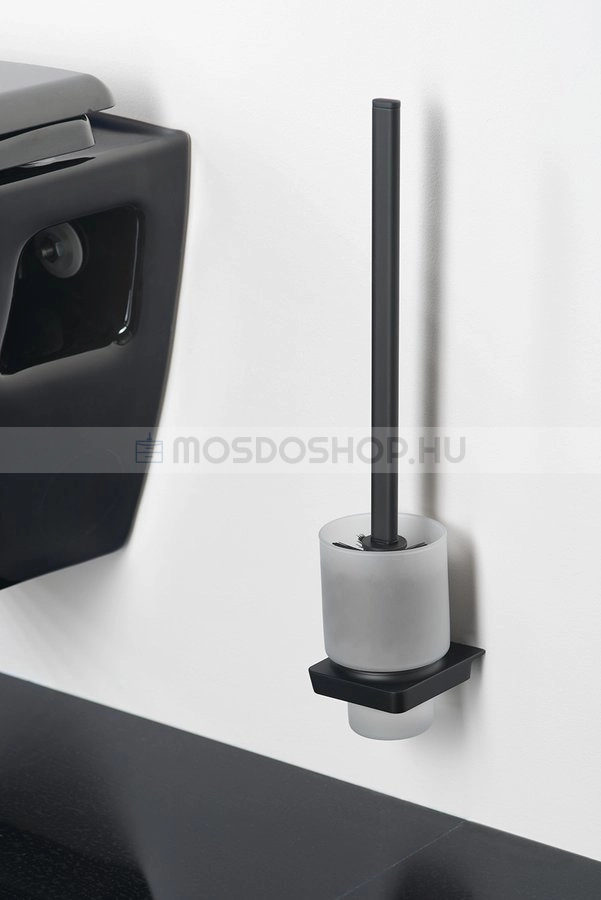 SAPHO - ZEN BLACK - Fali WC kefe tartó - Opál üveg kefetartóval, fekete fali konzollal