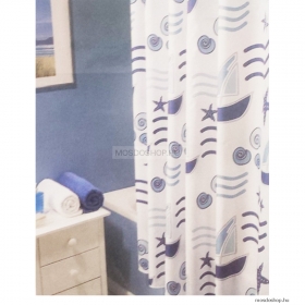 DIPLON - Zuhanyfüggöny textil függönykarikával - Tengeri motívumokkal díszítve, 180x200cm (CN7311)