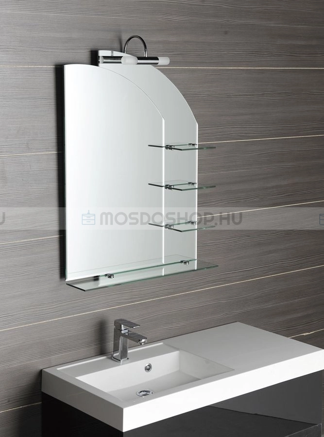 AQUALINE WEGA Fürdőszobai fali tükör 4 db üvegpolccal 65×90cm - Ezüst tükör, Üveg - Design fürdőszobai tükör