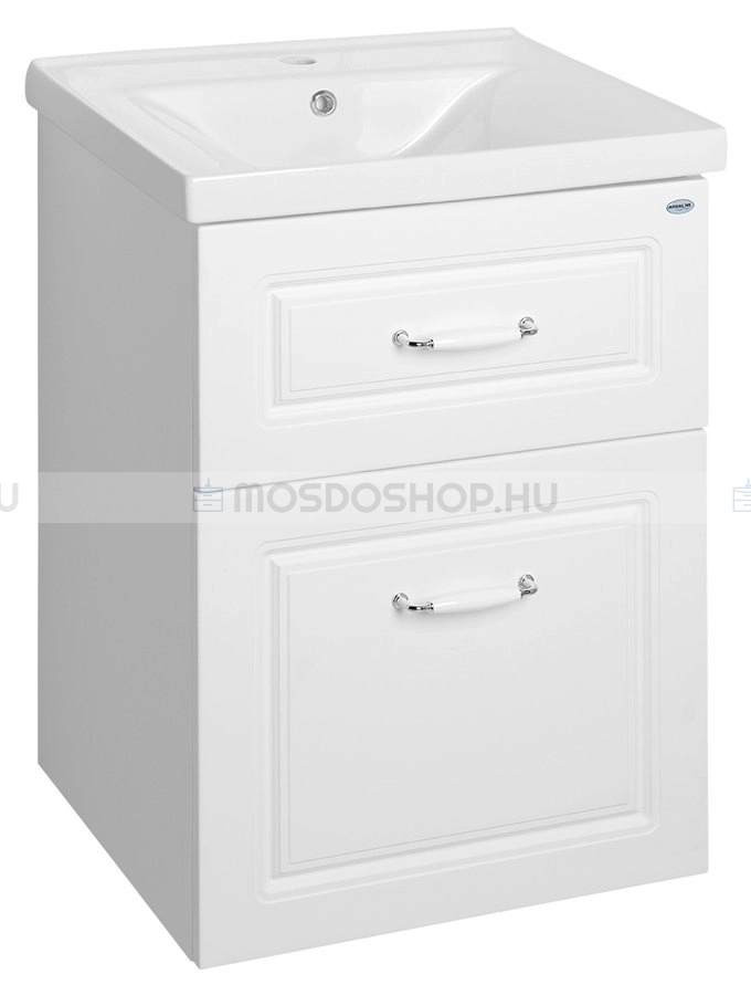 AQUALINE FAVOLO Mosdószekrény fürdőszoba mosdó 52x72 5cm 2 fiókos (mosdókagyló nélkül) - Matt fehér - MDF - Csak fiókos mosdó szekrény, függesztett mosdó alatti bútor