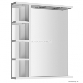 AQUALINE - KORIN - Fürdőszobai fali tükör LED világítással (felül) - 4 db fehér polccal - 60x70cm (KO370)