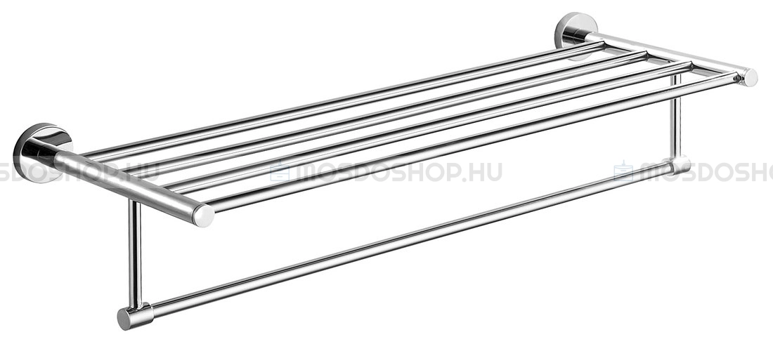 AQUALINE SAMBA Fali törölközőtartó polc 5 db tartórúddal 62 5x21cm - Krómozott réz - Törölközőtartó polc