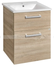 AQUALINE VEGA Mosdószekrény fürdőszoba mosdó 51 5x72 6cm Fiókos Kerámia mosdókagylóval - Sonoma tölgy - MDF - Csak fiókos mosdó szekrény, függesztett mosdó alatti bútor