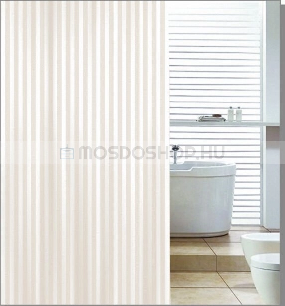 AQUALINE Textil zuhanyfüggöny függönykarikával 180x200cm Szövet (ZP003) - Bézs - Szövet, poliészter - Zuhanyfüggöny textil