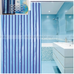 AQUALINE PVC zuhanyfüggöny függönykarikával 180x180cm - Vinyl - Kék csíkos (ZV011)