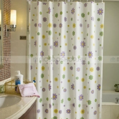 AQUALINE PVC zuhanyfüggöny függönykarikával 180x200cm Virágos (ZV014) - Fehér alapon színes virág mintás - Vinyl - Zuhanyfüggöny műanyag - pvc