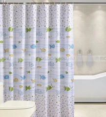 AQUALINE PVC zuhanyfüggöny függönykarikával 180x180cm - Vinyl - Halacskás (ZV024)