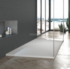 MARMY - DOLOMITE - Öntött márvány zuhanytálca, 80x160cm, perem nélküli, kőhatású - Matt fehér