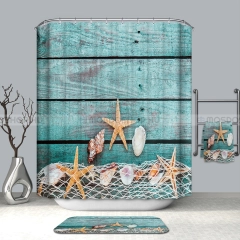 LAGOON Textil zuhanyfüggöny függönykarikával 180x200cm -  Csillagok és kagylók a hálóban