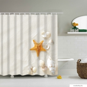 LAGOON - Textil zuhanyfüggöny függönykarikával 180x200cm - Tengeri csillag a fehér homokban