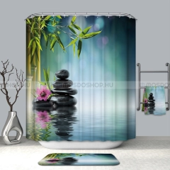 LAGOON Textil zuhanyfüggöny függönykarikával 180x200cm - Feng shui rózsaszín virággal