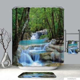LAGOON - Textil zuhanyfüggöny függönykarikával 180x200cm - Vízesés a távolban
