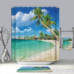 LAGOON Textil zuhanyfüggöny függönykarikával 180x200cm - Pálmafás tengerpart