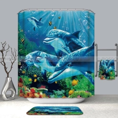 LAGOON Textil zuhanyfüggöny függönykarikával 180x200cm - Delfinek