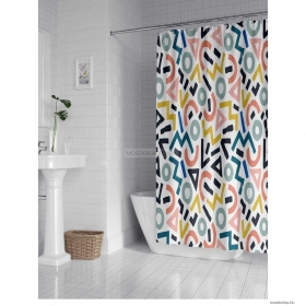 LAGOON - Textil zuhanyfüggöny függönykarikával 180x200cm - Flamingók fehér háttér előtt