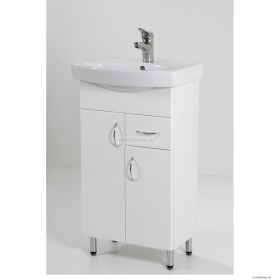 HB BÚTOR - STANDARD 50F - Mosdószekrény, fürdőszoba mosdó bútor, 2 nyílóajtóval, fiókkal, kerámia mosdóval, 50x85cm - Magasfényű MDF front