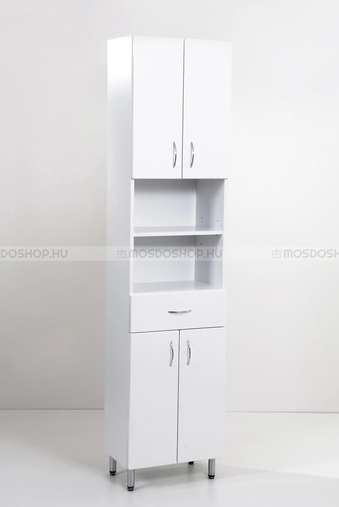HB BÚTOR - STANDARD 45F - Fürdőszobai állószekrény 4 nyílóajtóval, 1 fiókkal, 45x190cm - Magasfényű fehér
