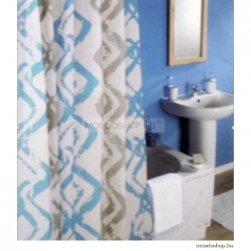 DIPLON - Zuhanyfüggöny függönykarikával - Textil - Kék-szürke hullám mintás (CN7339)