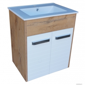 VIVA STYLE - ORIENT - Fali mosdószekrény, fürdőszoba mosdó bútor (fehér-tölgy), 60cm - Kerámia mosdóval
