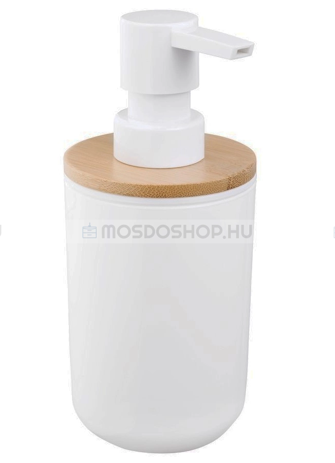 AQUALINE SNOW Folyékony szappan adagoló 300ml pultra helyezhető Bambusz műanyag - Natúr bambusz, Fehér műanyag - Folyékony szappantartó / adagoló, szappanhab adagoló