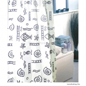 DIPLON - Zuhanyfüggöny függönykarikával, 180x200 cm - Textil - Tengeri motívumos (CN7315)