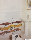 DIPLON - Zuhanyfüggöny függönykarikával, 180x200cm - Textil - Barna-sárga hullámos (CN7383)