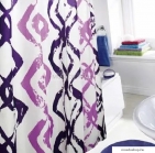 DIPLON - Zuhanyfüggöny függönykarikával, 180x200cm - Textil - Lila-fehér hullám mintás (CN7339)