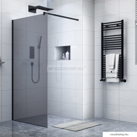 DIPLON - Walk-in zuhanyfal, besétálós zuhanykabin, 100x195cm - Szürke üveg, fekete profillal