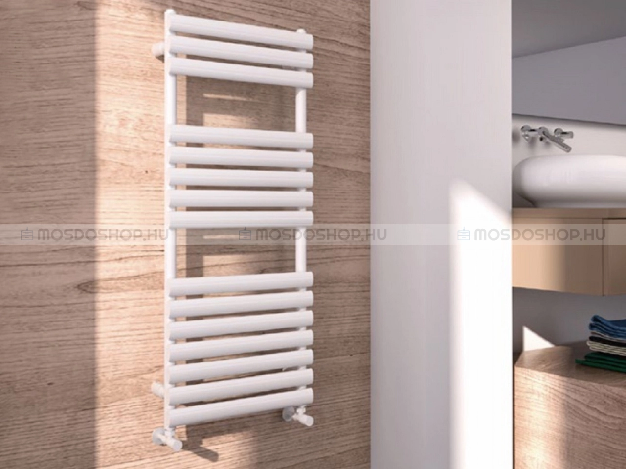AREZZO DESIGN - MOON WHITE - Törölközőszárítós radiátor, 632W, 50x119 cm - Fehér acél