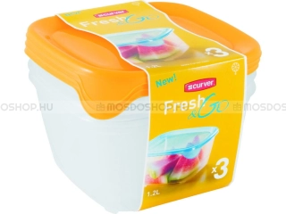 CURVER FRESH GO - Ételtároló doboz szett 3db, négyzetes 3x1,2L, áttetsző, narancssárga - Műanyag (182221)