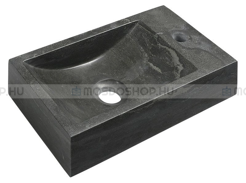 SAPHO BLOK - Kőmosdó, mosdókagyló, 40x10x22cm, balos - Fekete antracit - Pultra, bútorra, falra szerelhető (2401-28)